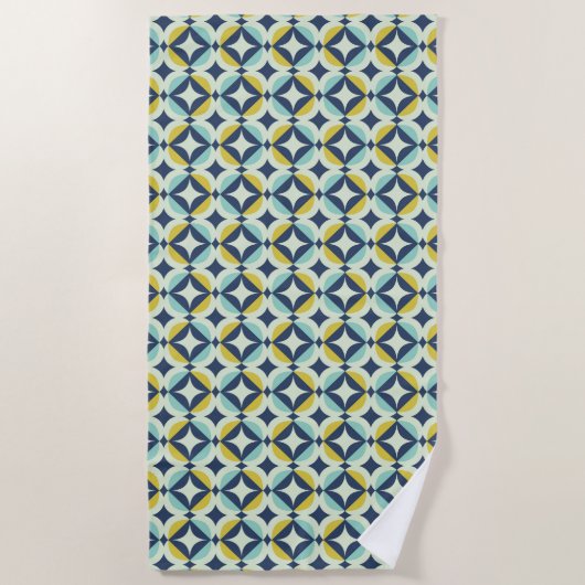Serviette De Plage Or géométrique et motif bleu (Devant)