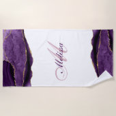 Serviette De Plage or monogramme tendance et agate violet (Devant)