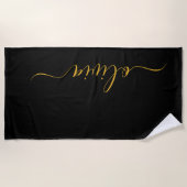 Serviette De Plage Or noir écriture moderne monogramme prénom (Devant)