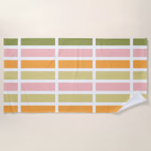 Serviette De Plage Or rose orange et rayures vertes (Devant)