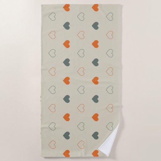 Serviette De Plage Orange and Green Heart Grid Pattern (Devant)