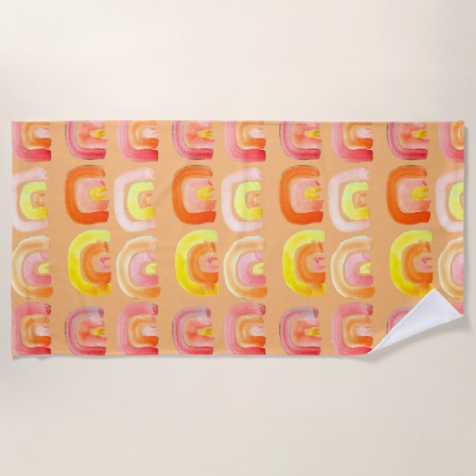 Serviette De Plage Orange arc-en-ciel art rétro mignon (Devant)