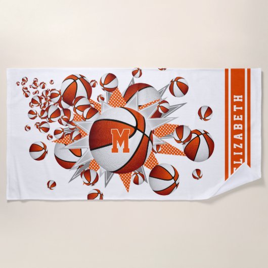 Serviette De Plage orange basketballs stars filles nom monogrammed (Devant)