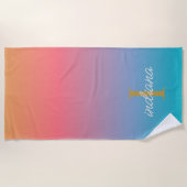 Serviette De Plage Orange Bleu Ombré Monogramme Moderne Nom (Devant)