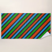 Serviette De Plage Orange, Bleu, Vert, Parties scintillant noire rayé (Devant)