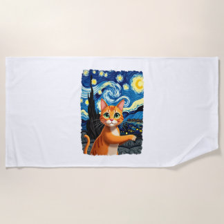Serviette De Plage Orange Cat Selfie  Starry Night Cat Mom Cat Lovers