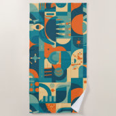 Serviette De Plage Orange et sarcelle abstrait géométrique (Devant)