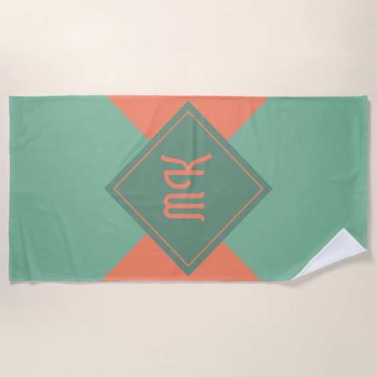Serviette De Plage orange et vert monogramme (Devant)