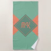 Serviette De Plage orange et vert monogramme (Devant)