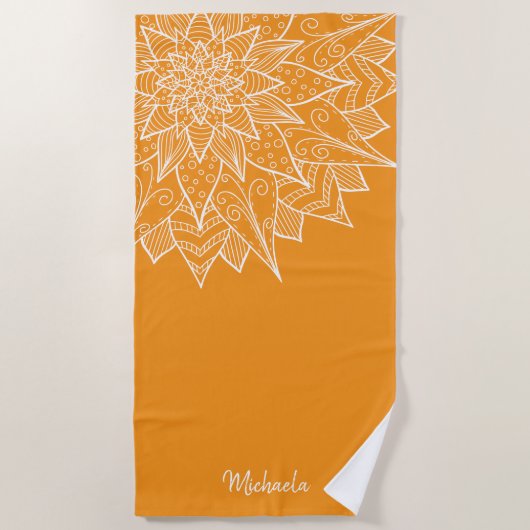Serviette De Plage Orange Floral Été Gras (Devant)