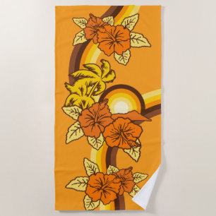 Serviette De Plage Orange hawaïenne vintage surfante de planche de