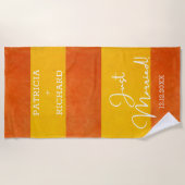 Serviette De Plage Orange Jaune Personnalisé Strié Juste Marié (Devant)