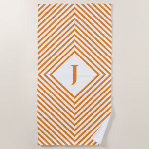 Serviette De Plage Orange Rhombus rayonnant avec lettre centrale