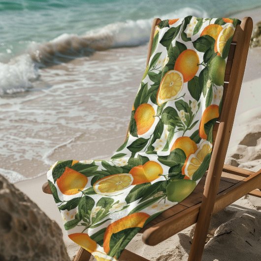 Serviette De Plage Oranges D'Agrumes En Blanc