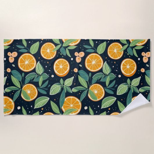 Serviette De Plage Oranges De Citrus Dans La Marine (Devant)