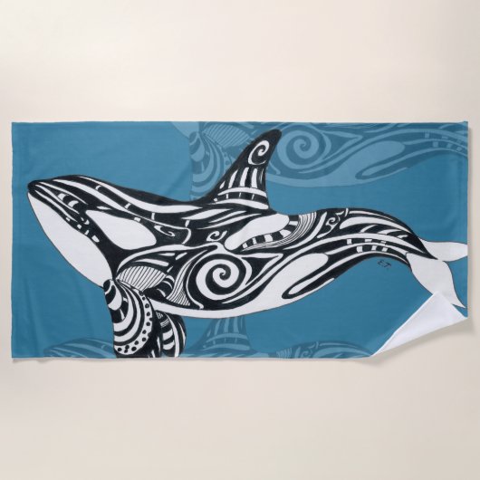 Serviette De Plage Orca Killer Whale Tlingit Indigo encre bleue (Devant)