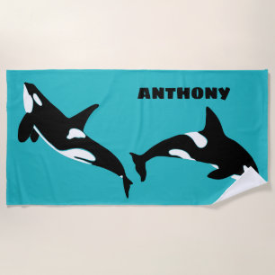 Serviette De Plage Orcas Tueur Baleines Turquoise Bleu Personnalisé