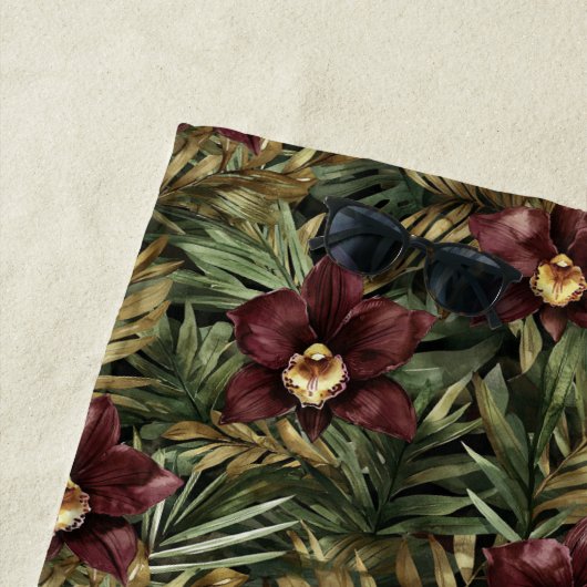 Serviette De Plage Orchidée Fleur Tropicale Rouge Bourgogne (En situation)