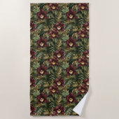 Serviette De Plage Orchidée Fleur Tropicale Rouge Bourgogne (Devant)