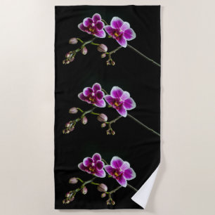 Serviette De Plage Orchidée rose blanc couleur sur noir pâle doux