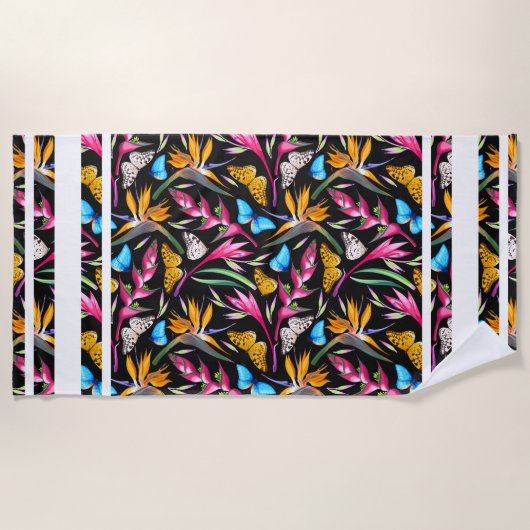 Serviette De Plage Orchidées Tropicales Et Papillons (Devant)