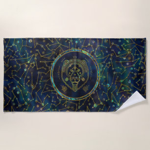 Serviette De Plage Ormeau d'or de zodiaque de Lion sur la