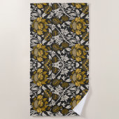 Serviette De Plage Ornate floral pattern with large gold flowers  (Devant)