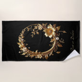 Serviette de plage ornée de fleurs dorées (Devant)