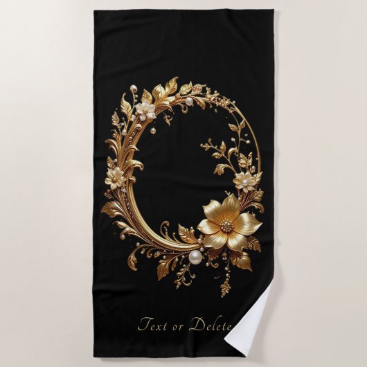 Serviette de plage ornée de fleurs dorées (Devant)