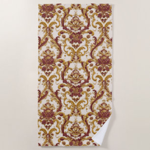 Serviette De Plage Ornement baroque en ivoire avec or et bordeaux