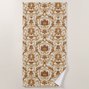 Serviette De Plage Ornement doré baroque luxueux sur ivoire