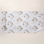 Serviette De Plage Ornements coeurs gris crème Chic (Devant)
