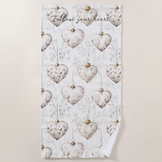 Serviette De Plage Ornements coeurs gris crème Chic (Devant)