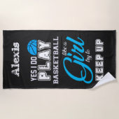 Serviette De Plage Oui Je Joue Au Basket Comme Une Fille Bleue (Devant)
