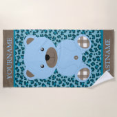 Serviette De Plage Ours bleu Nom personnalisé Enfants (Devant)