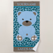 Serviette De Plage Ours bleu Nom personnalisé Enfants (Devant)