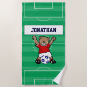 Serviette De Plage Ours en peluche de soccer personnalisé (rouge) (Devant)