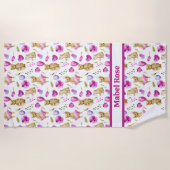 Serviette De Plage Ours rose Ballons et Fleurs Fille (Devant)