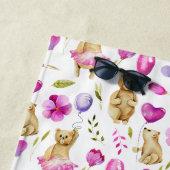 Serviette De Plage Ours rose Ballons et Fleurs Fille (En situation)