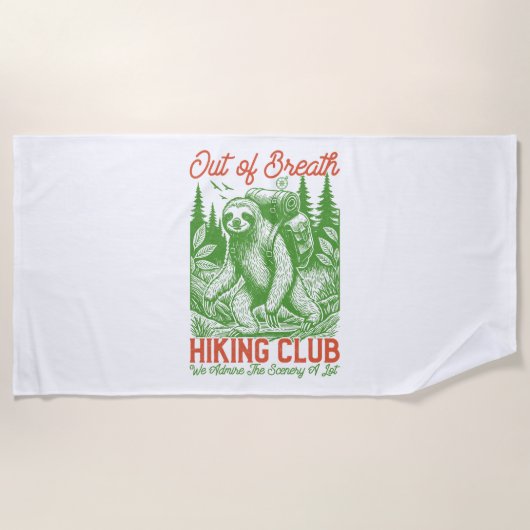Serviette De Plage Out Breath Funny Sloth Randonnée Club (Devant)