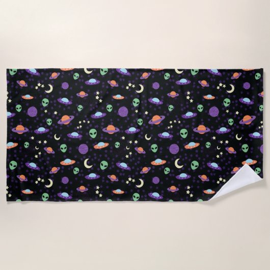 Serviette De Plage OVNI Alien dans l'espace (Devant)