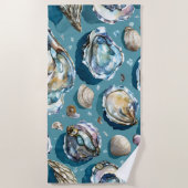 Serviette De Plage Oysters Clams Coquillages Motif bleu (Devant)