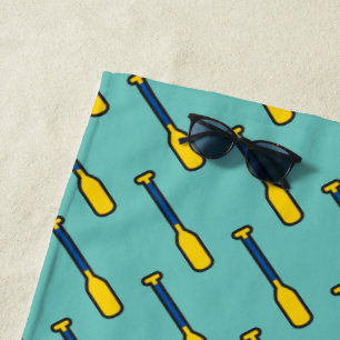 Serviette De Plage Pagaies à arbre bleu et jaune sur Turquoise
