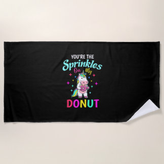 Serviette De Plage Paillettes de licorne mignonne sur votre beignet E