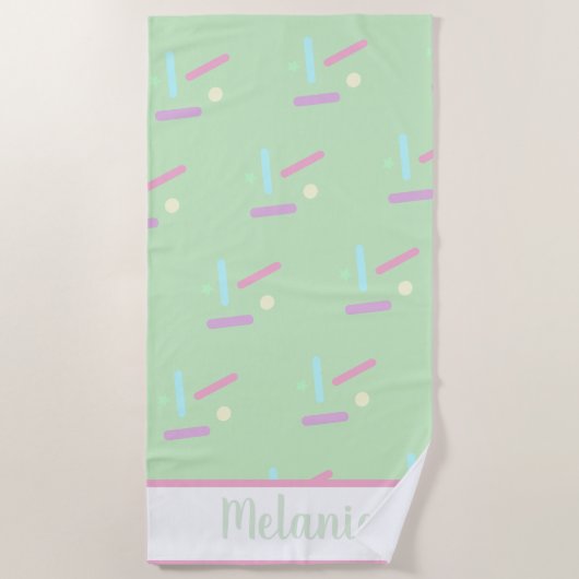 Serviette De Plage Paillettes d'été Pastel Nom (Devant)