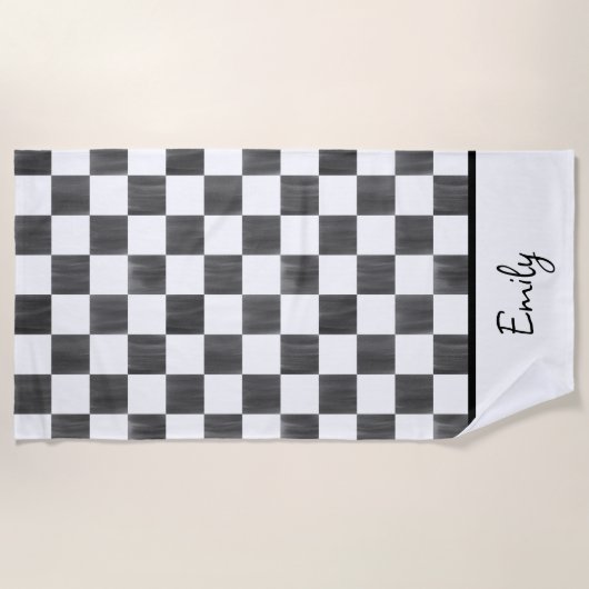 Serviette De Plage Painted Black Checkerboard Pattern Personalized (Devant)