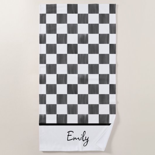 Serviette De Plage Painted Black Checkerboard Pattern Personalized (Devant)