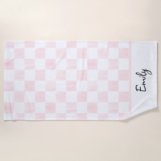 Serviette De Plage Painted Pink Checkerboard Pattern Personalized (Devant)