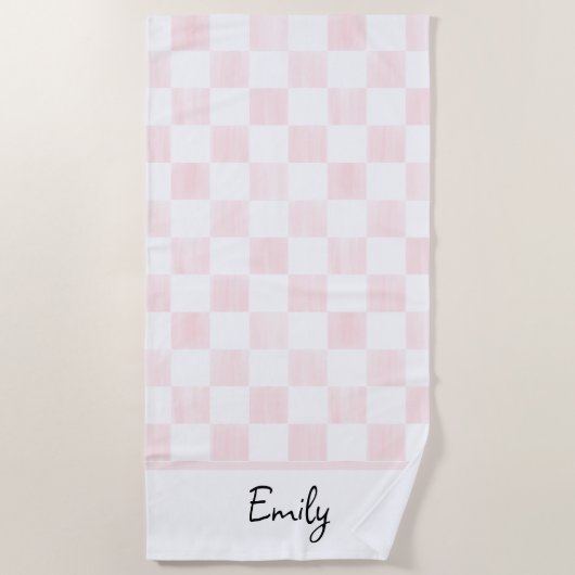 Serviette De Plage Painted Pink Checkerboard Pattern Personalized (Devant)