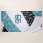 Serviette De Plage paisleys floraux artsy turquoise volleyball noir b (Devant)